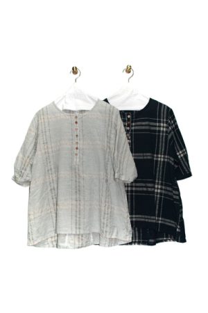 9106-AN_先染チェック チュニック(5分袖)_￥18,480(税込)