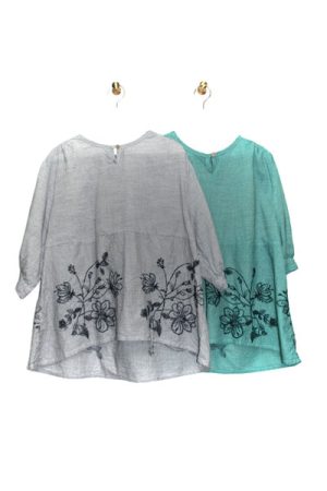 9120-CN_Puボーダーレースチュニック(5分袖)_￥17,380(税込)